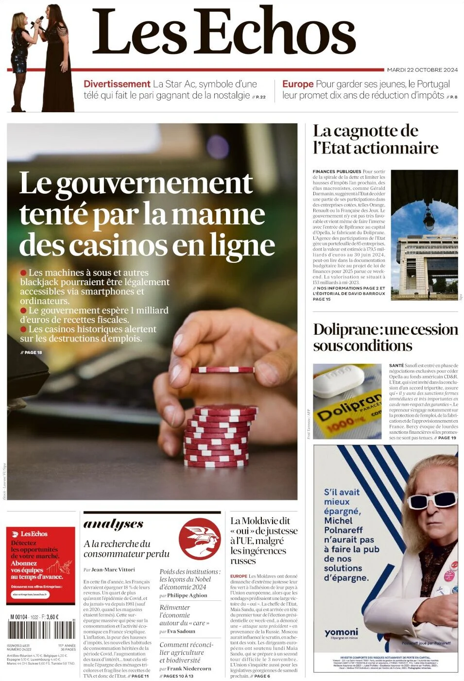 anteprima della prima pagina di Les Échos