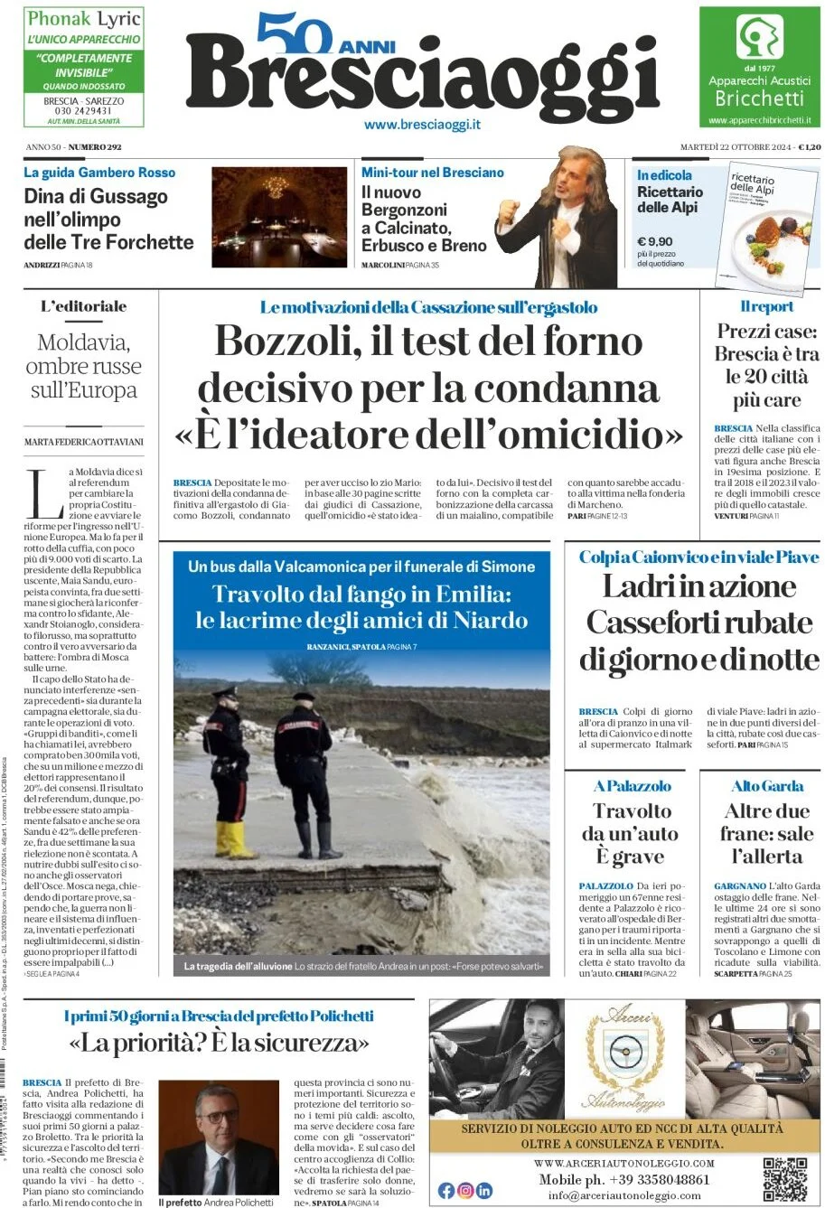 anteprima della prima pagina di Brescia Oggi