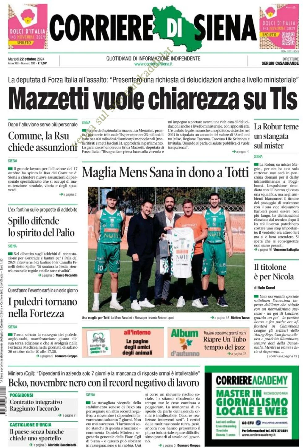 anteprima della prima pagina di Corriere di Siena