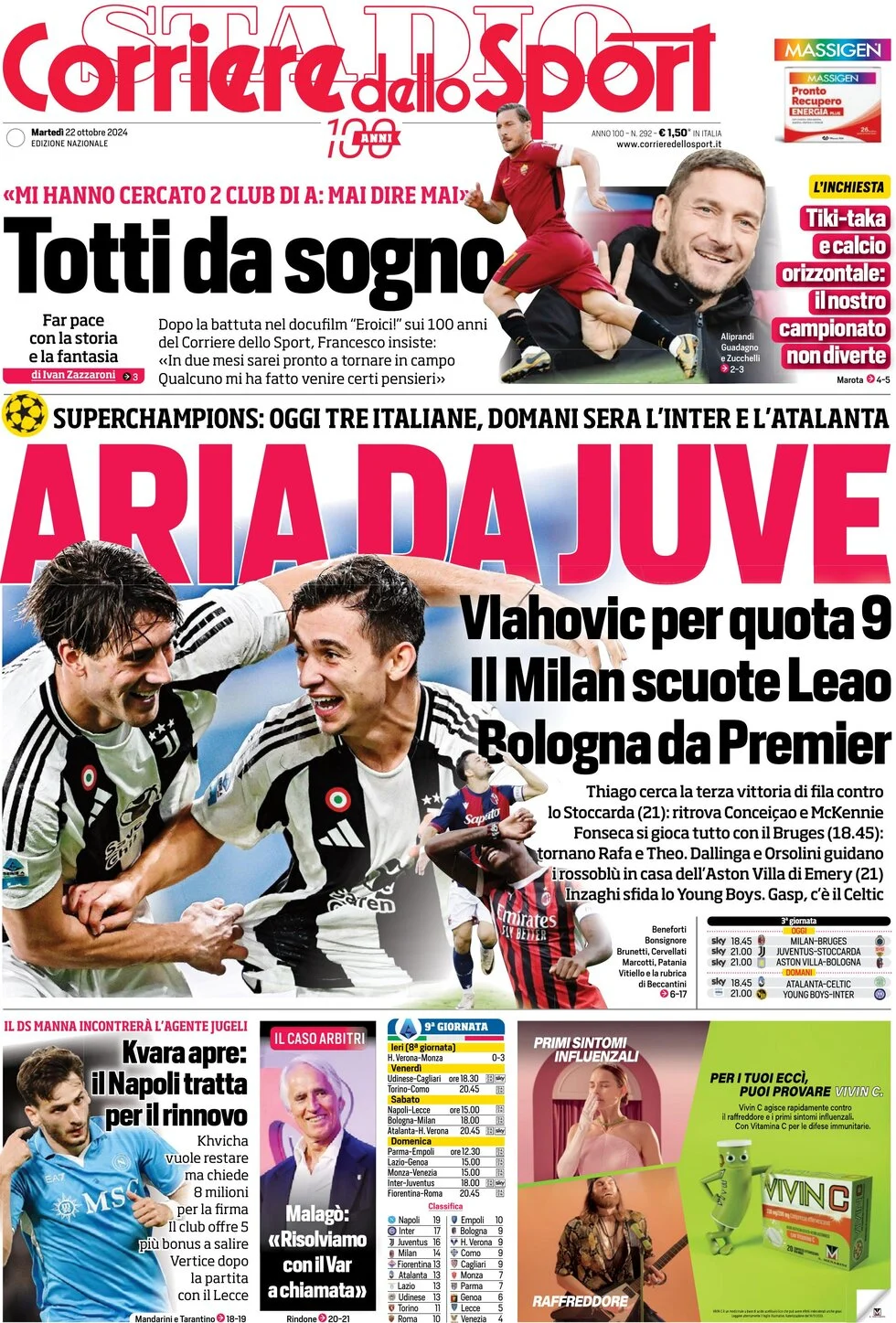 prima pagina - Corriere dello Sport del 22/10/2024