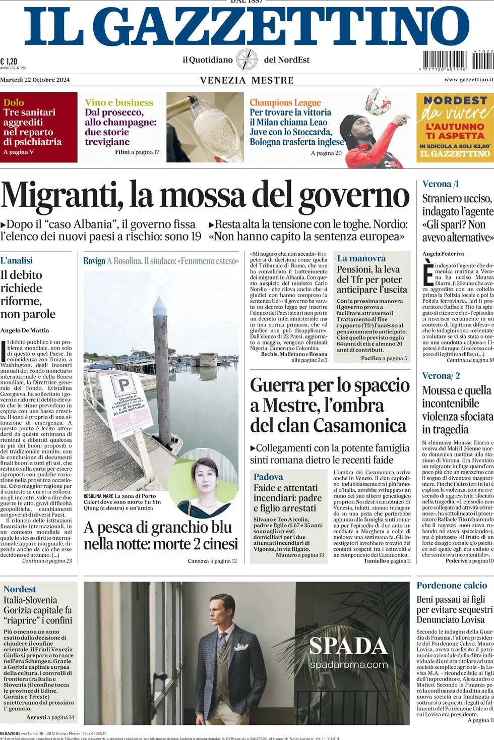 anteprima della prima pagina di Il Gazzettino