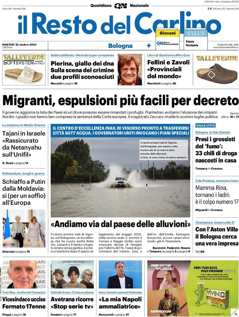 anteprima della prima pagina di il-resto-del-carlino del 22/10/2024