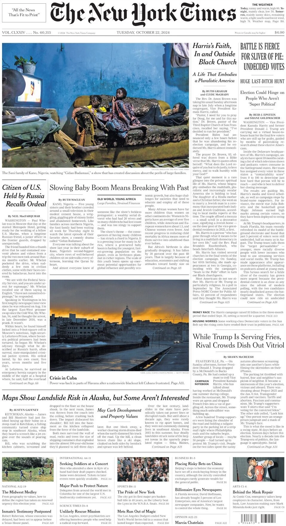 anteprima della prima pagina di The New York Times