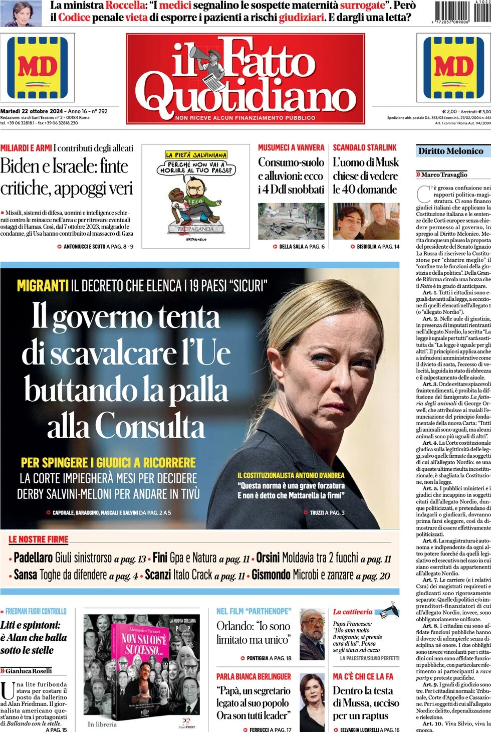 anteprima della prima pagina di Il Fatto Quotidiano