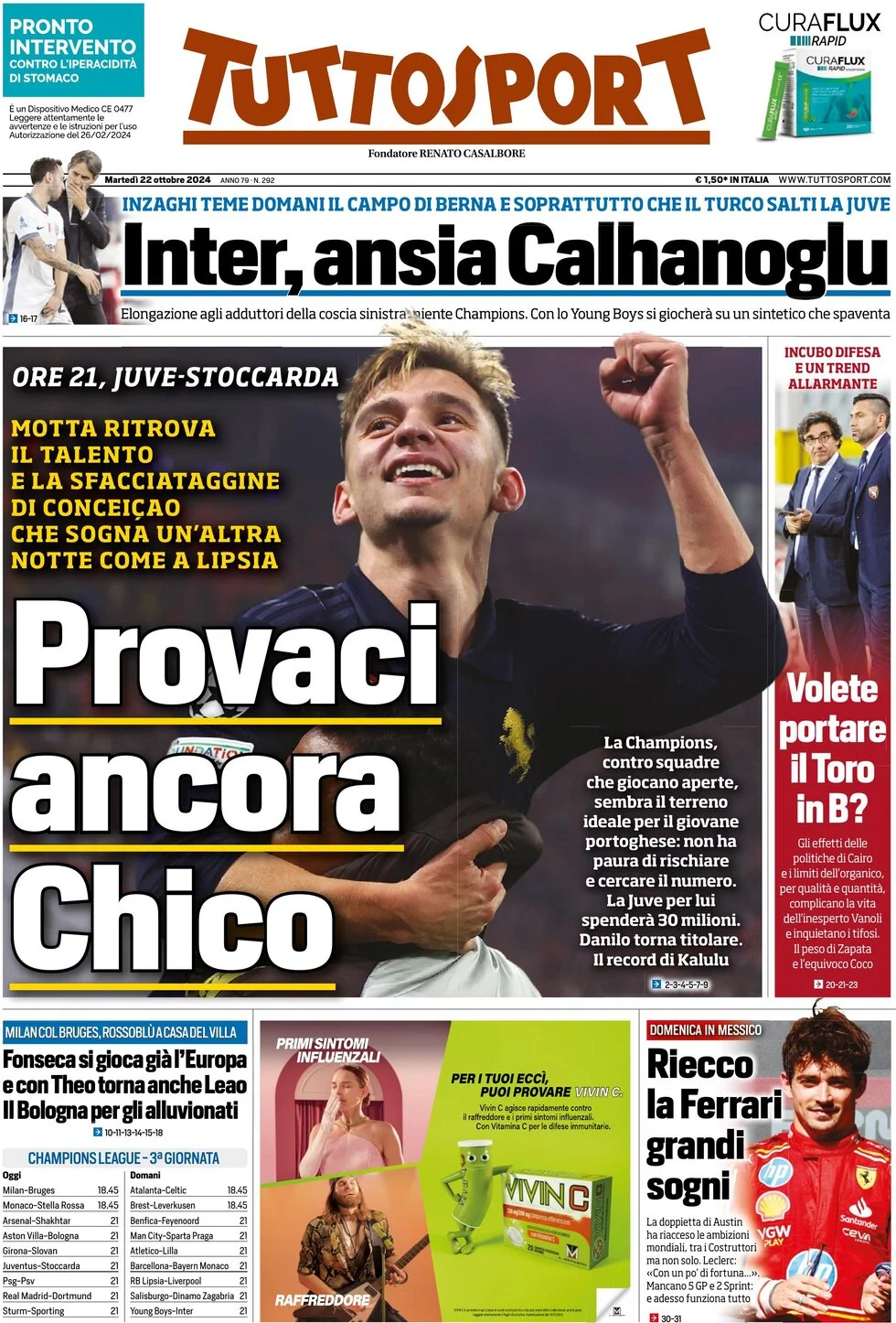 prima pagina - Tuttosport del 22/10/2024