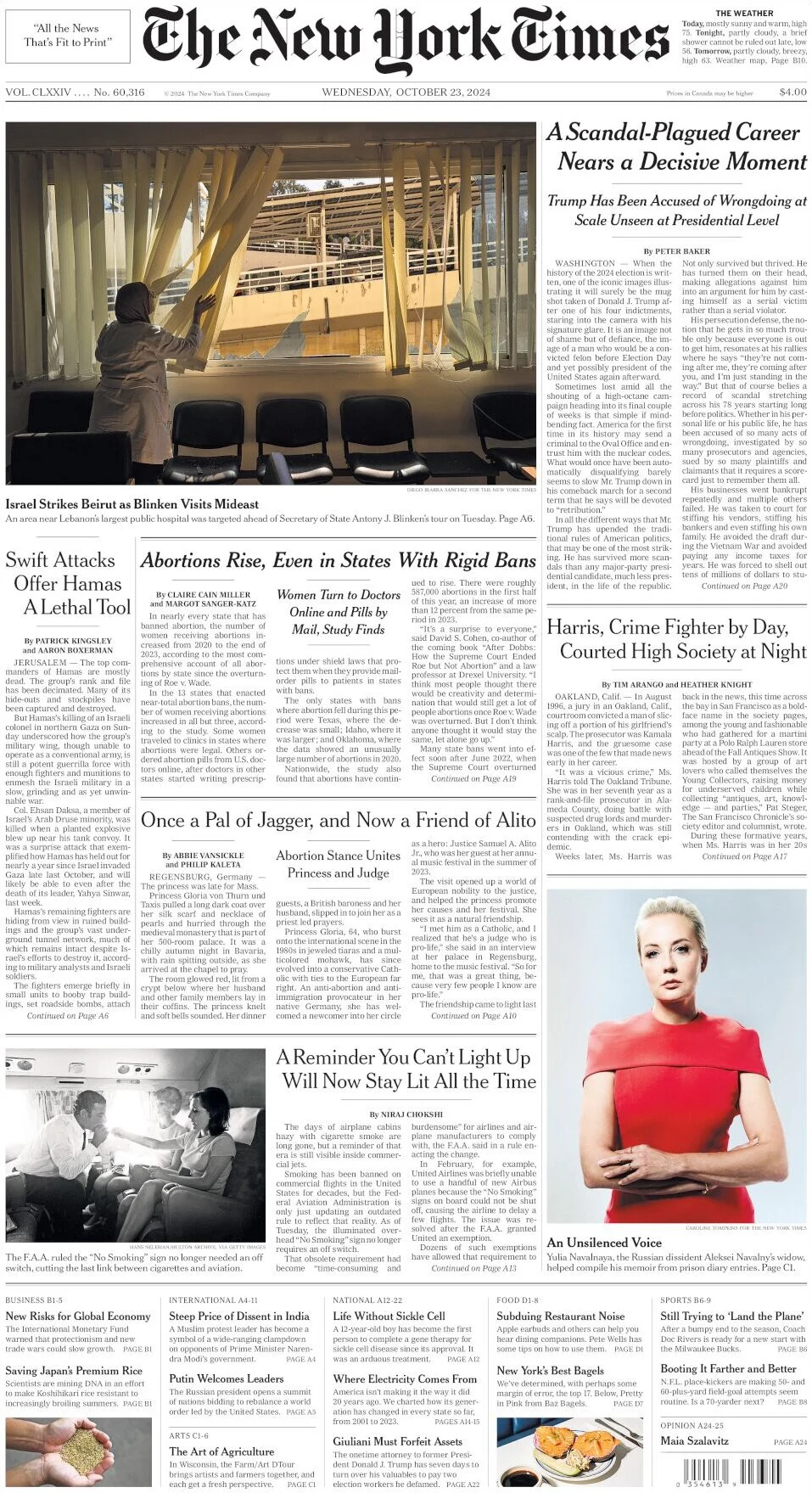 anteprima della prima pagina di the-new-york-times del 23/10/2024