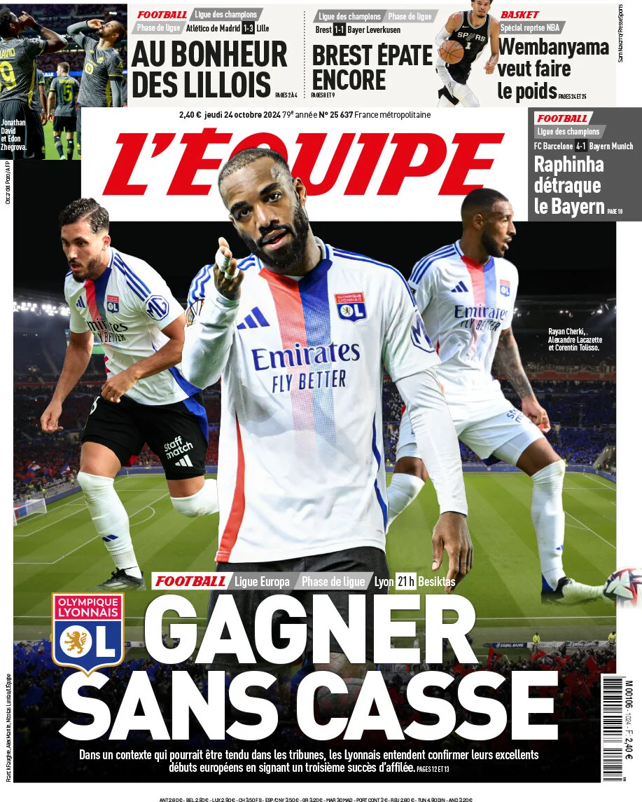 anteprima della prima pagina di lequipe del 24/10/2024