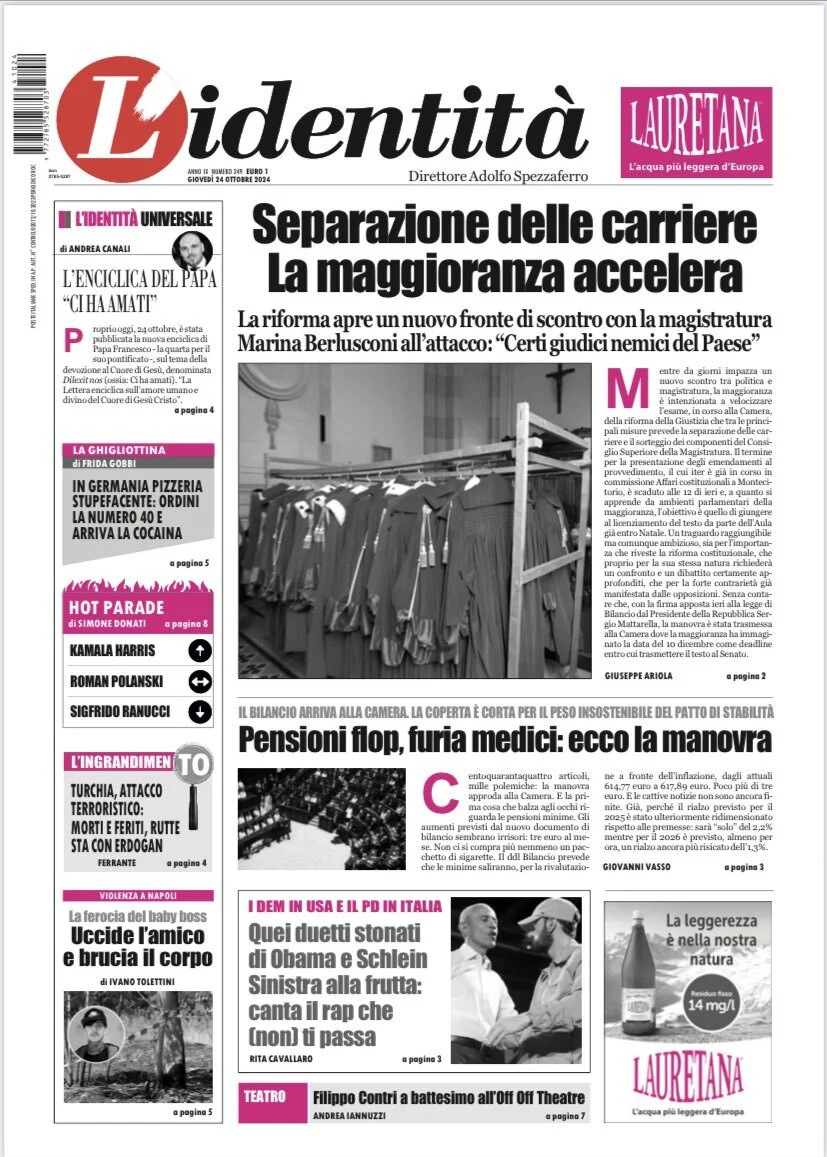 anteprima della prima pagina di lidentit del 24/10/2024