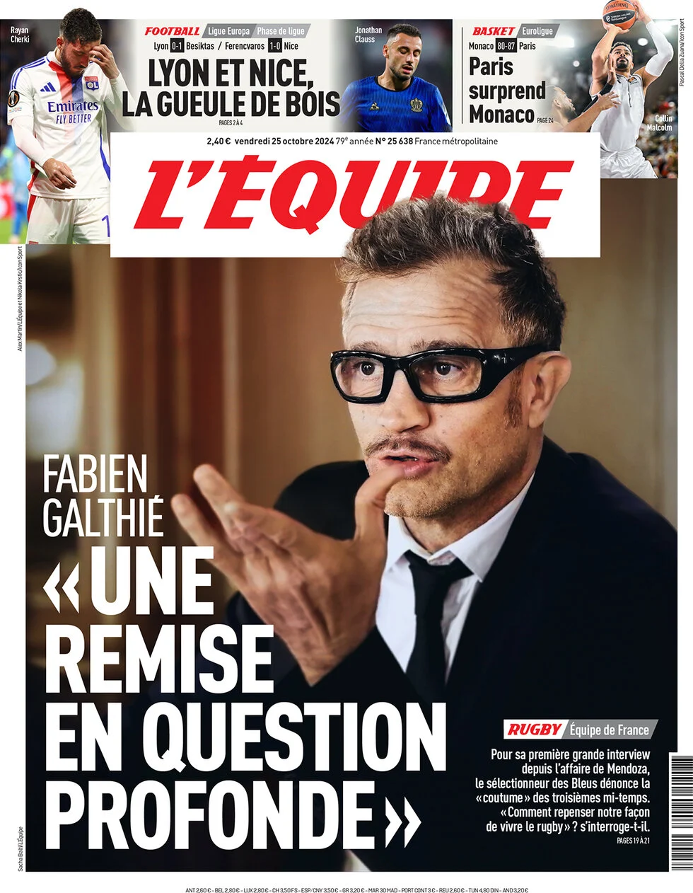 anteprima della prima pagina di lequipe del 25/10/2024