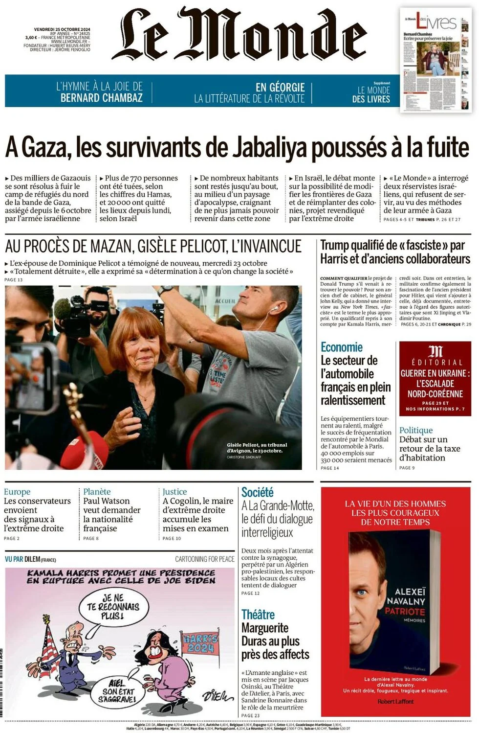 anteprima della prima pagina di le-monde del 25/10/2024
