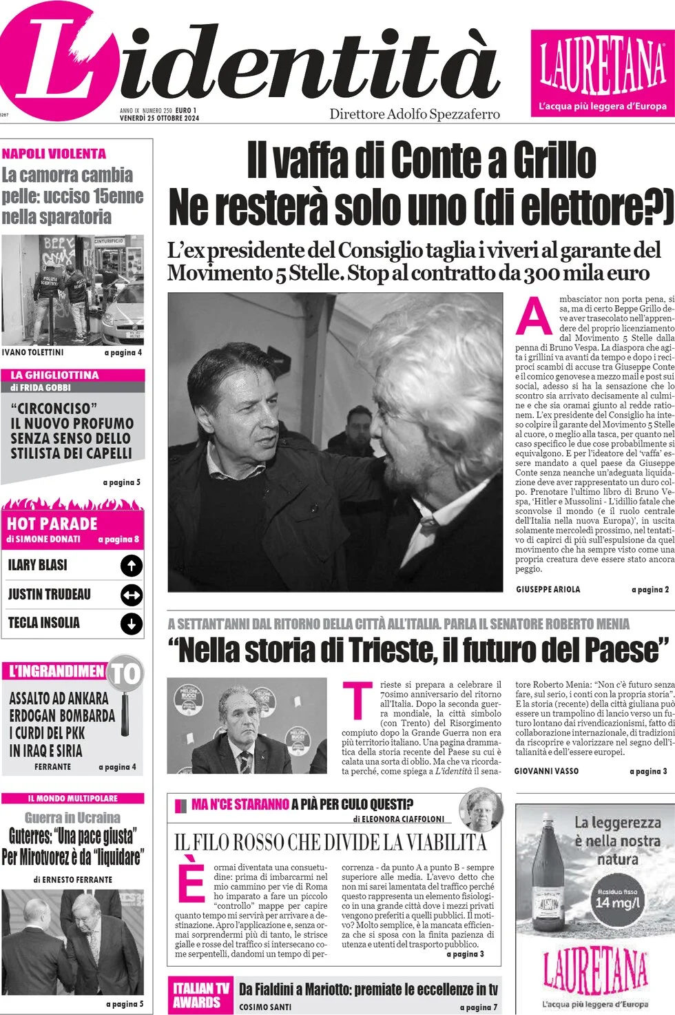 anteprima della prima pagina di lidentit del 25/10/2024