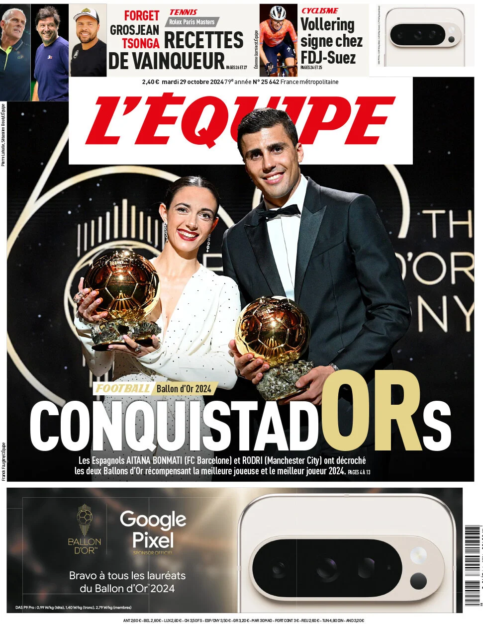 anteprima della prima pagina di lequipe del 28/10/2024
