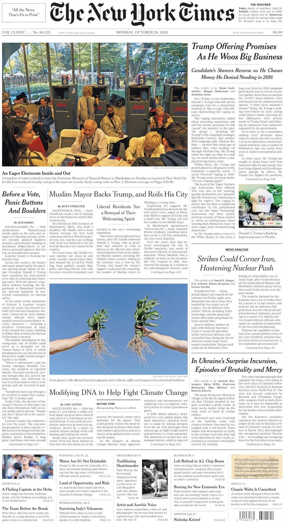 anteprima della prima pagina di the-new-york-times del 28/10/2024