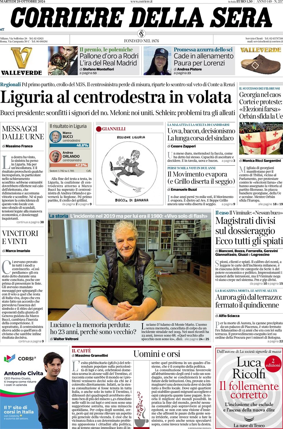 anteprima della prima pagina di Corriere della Sera