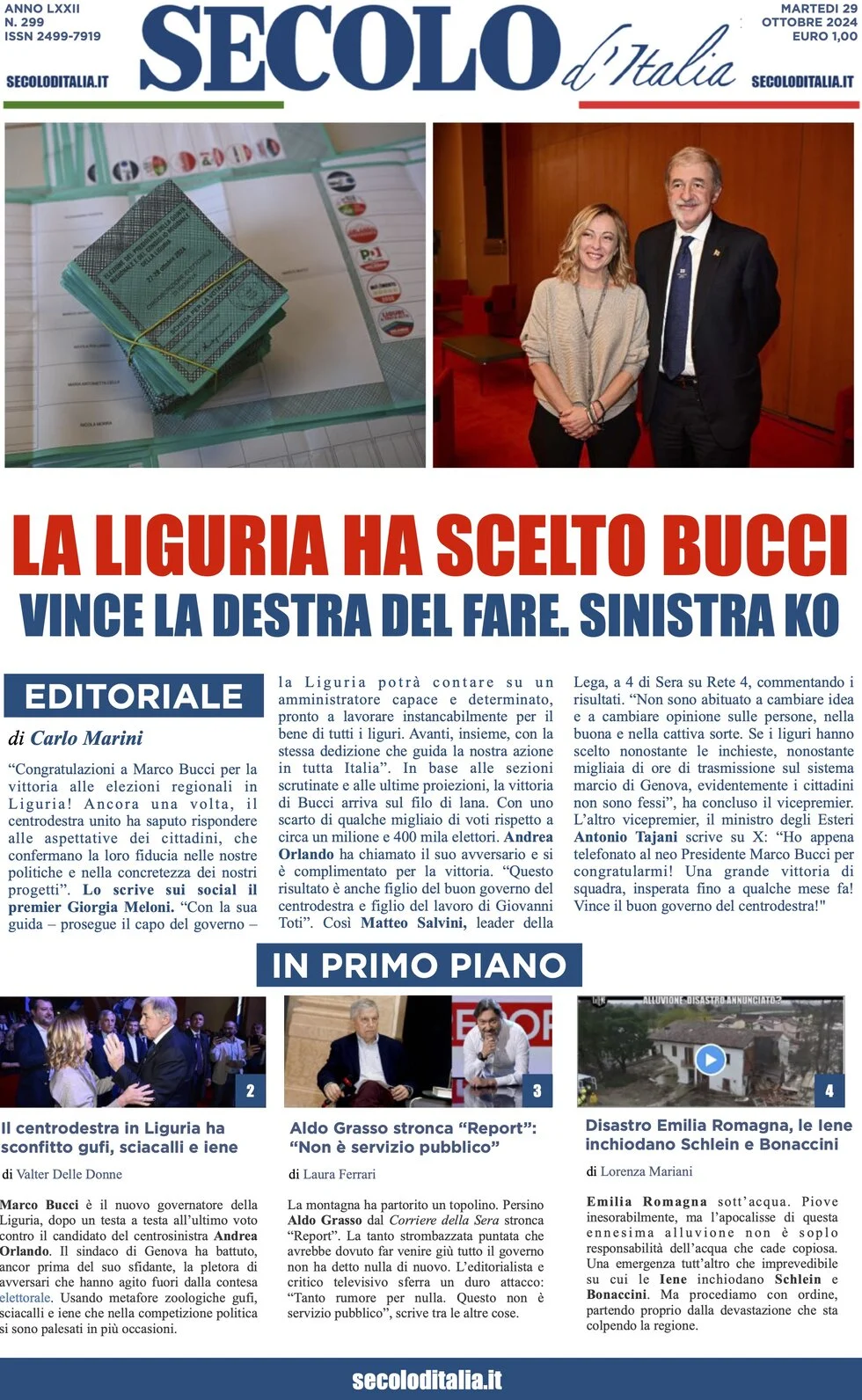 anteprima della prima pagina di Secolo d'Italia