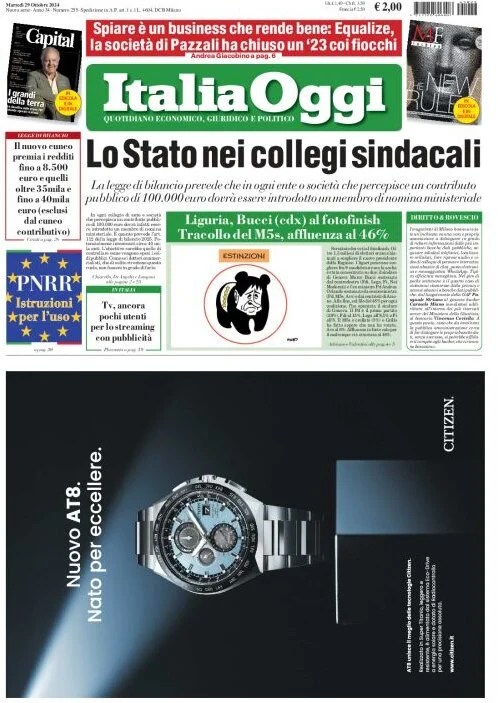 anteprima della prima pagina di ItaliaOggi