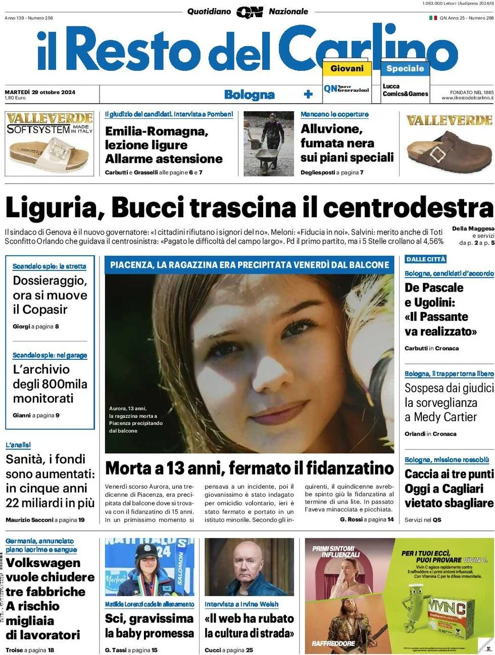 anteprima della prima pagina di Il Resto del Carlino