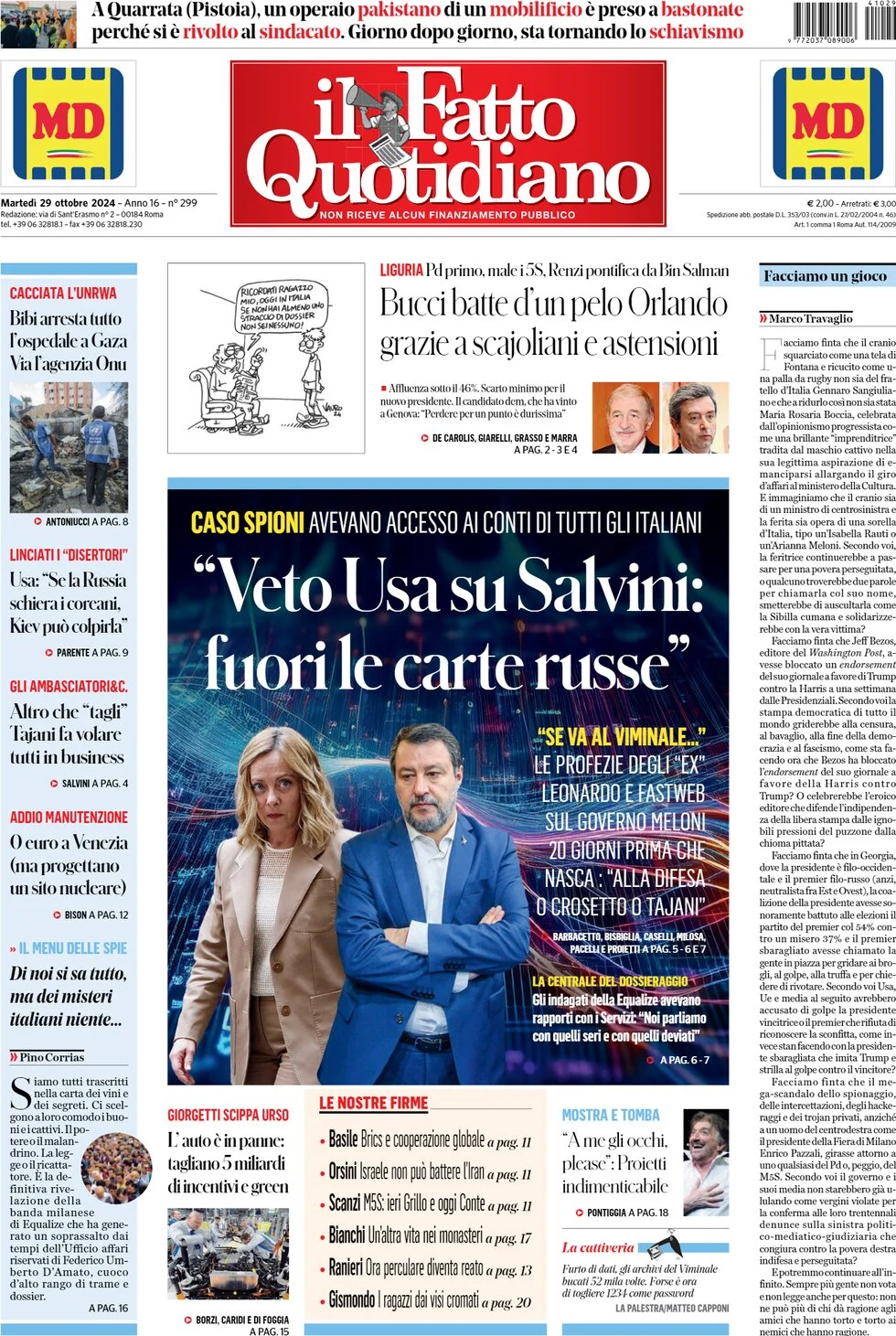 anteprima della prima pagina di Il Fatto Quotidiano