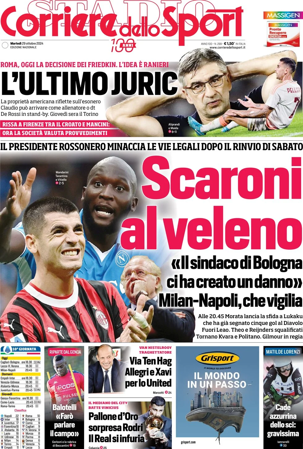 anteprima della prima pagina di Corriere dello Sport