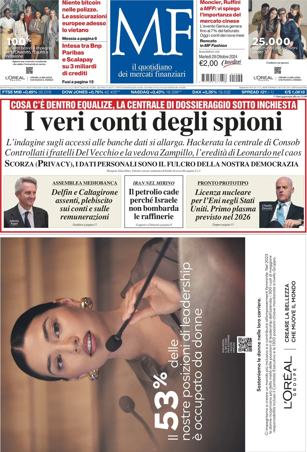 anteprima della prima pagina di MF Milano Finanza