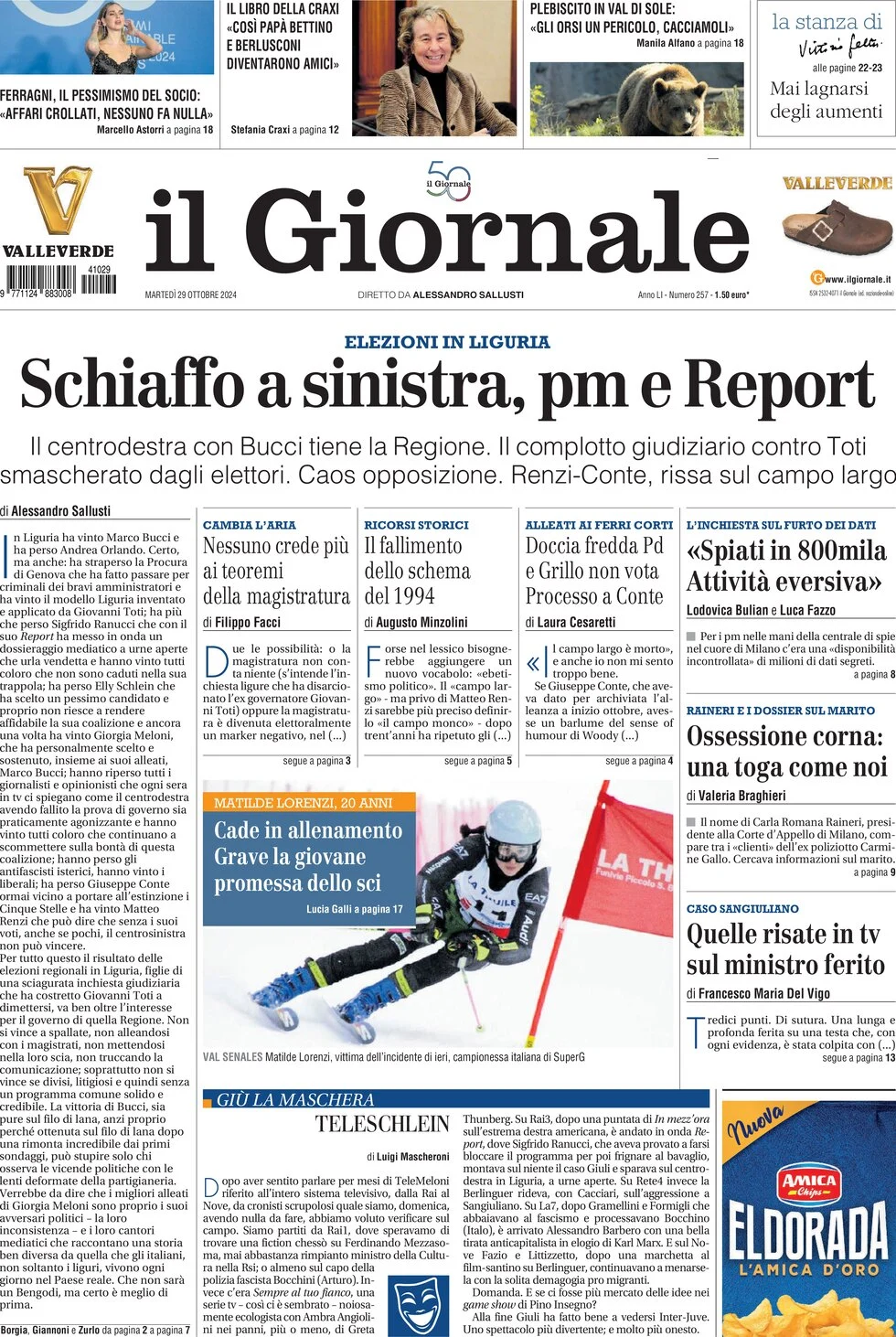 anteprima della prima pagina di Il Giornale