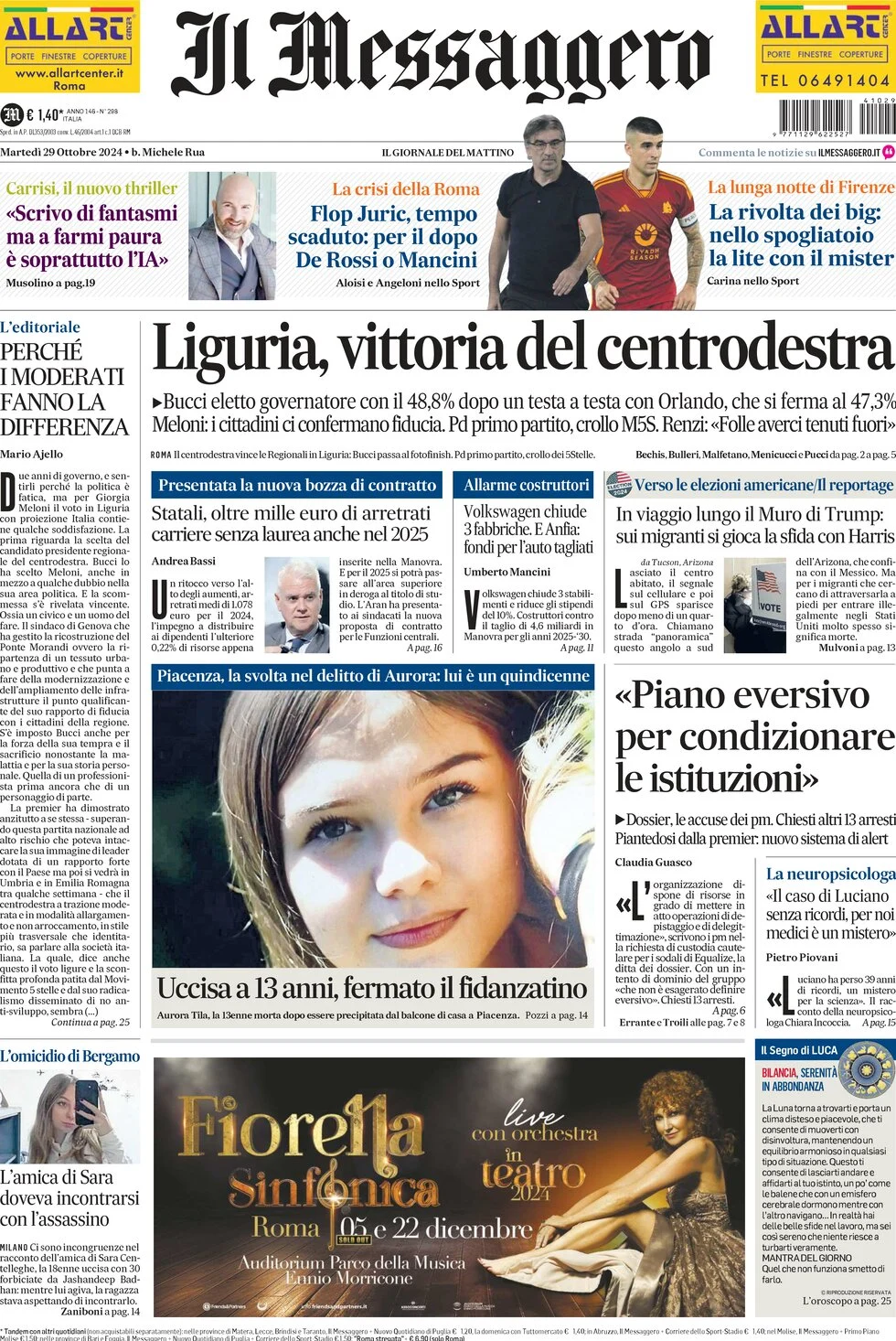 anteprima della prima pagina di Il Messaggero