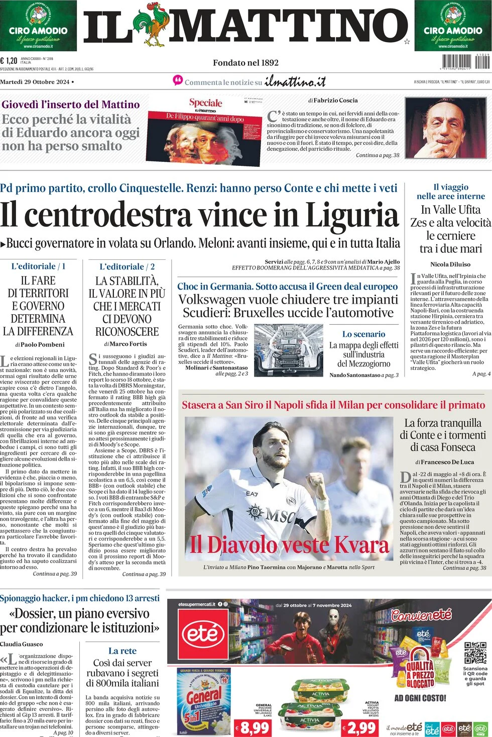 anteprima della prima pagina di Il Mattino