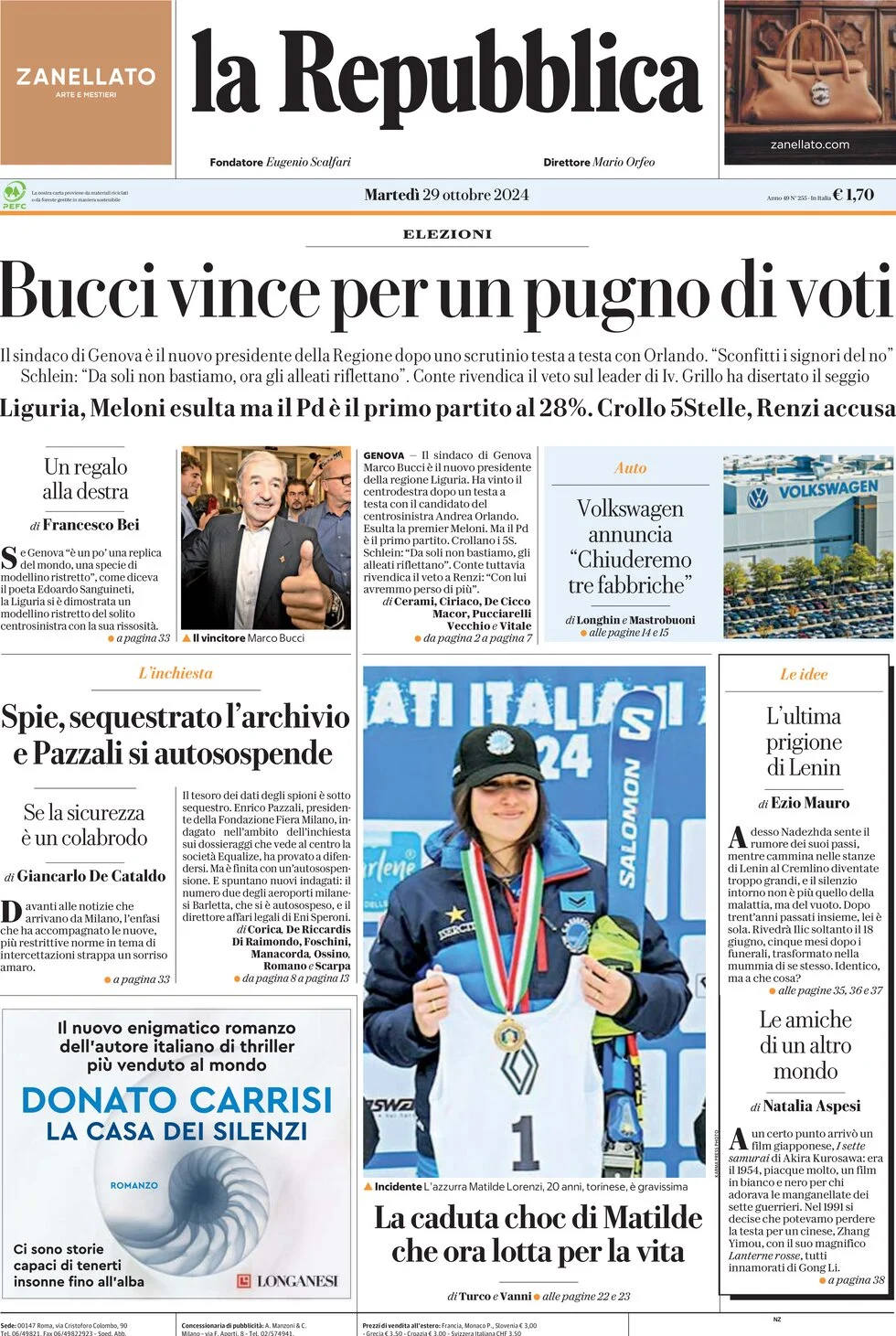 anteprima della prima pagina di La Repubblica