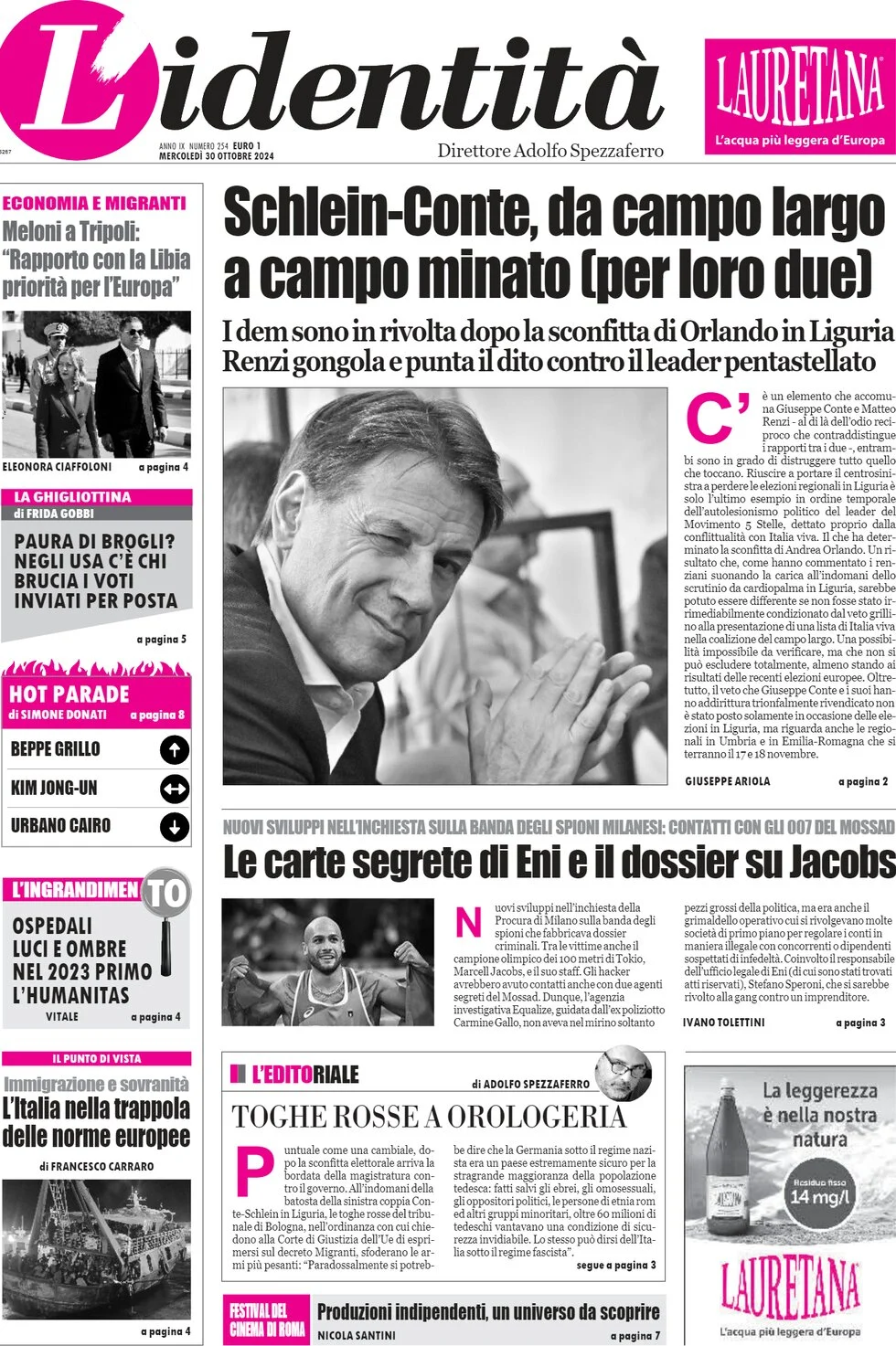 anteprima della prima pagina di lidentit del 30/10/2024