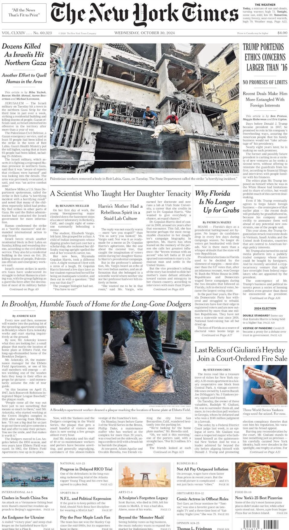 anteprima della prima pagina di the-new-york-times del 30/10/2024