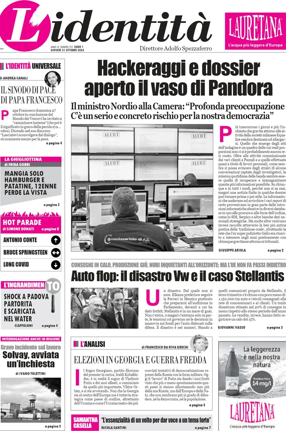 anteprima della prima pagina di lidentit del 31/10/2024