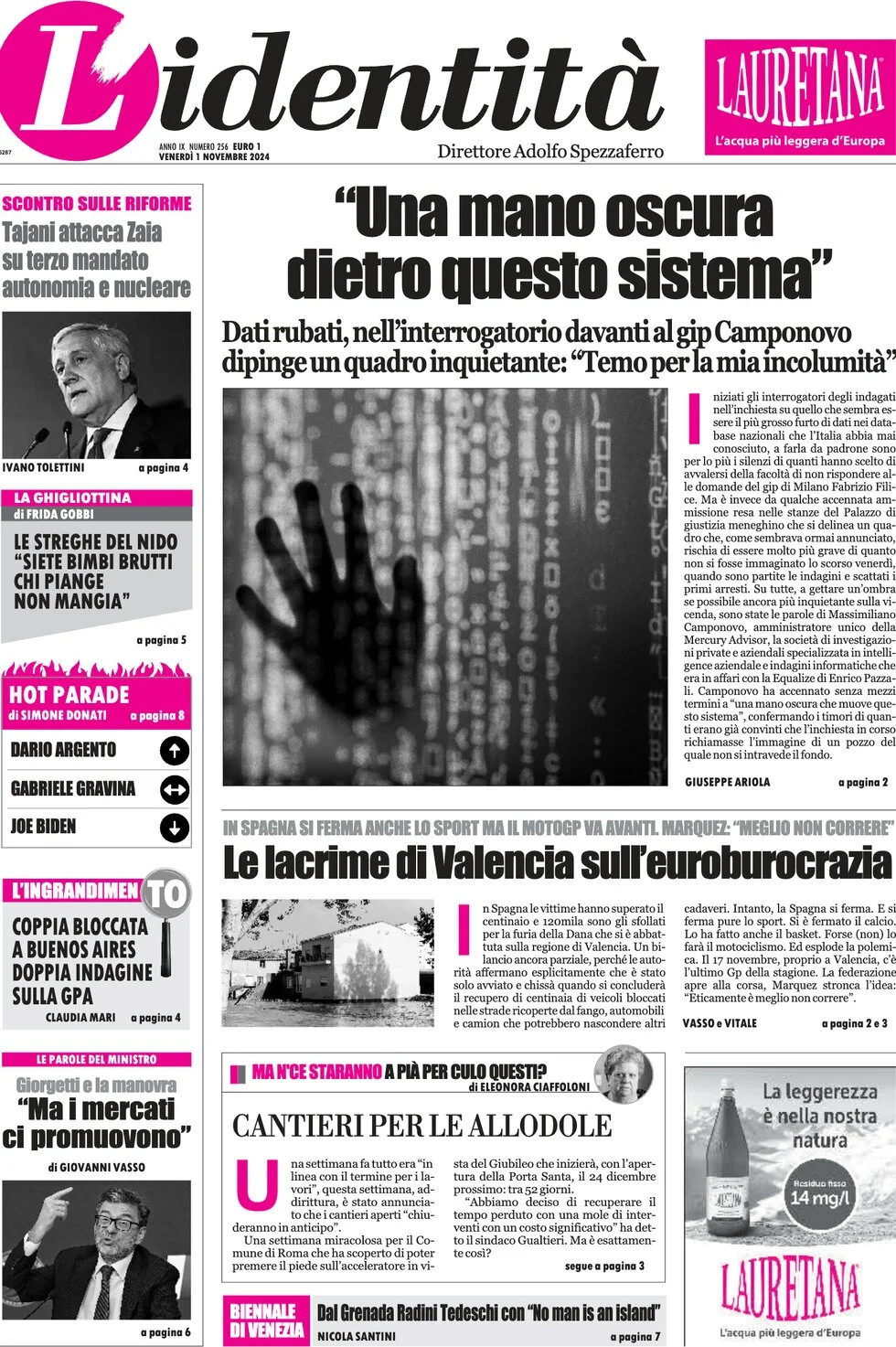 anteprima della prima pagina di lidentit del 01/11/2024