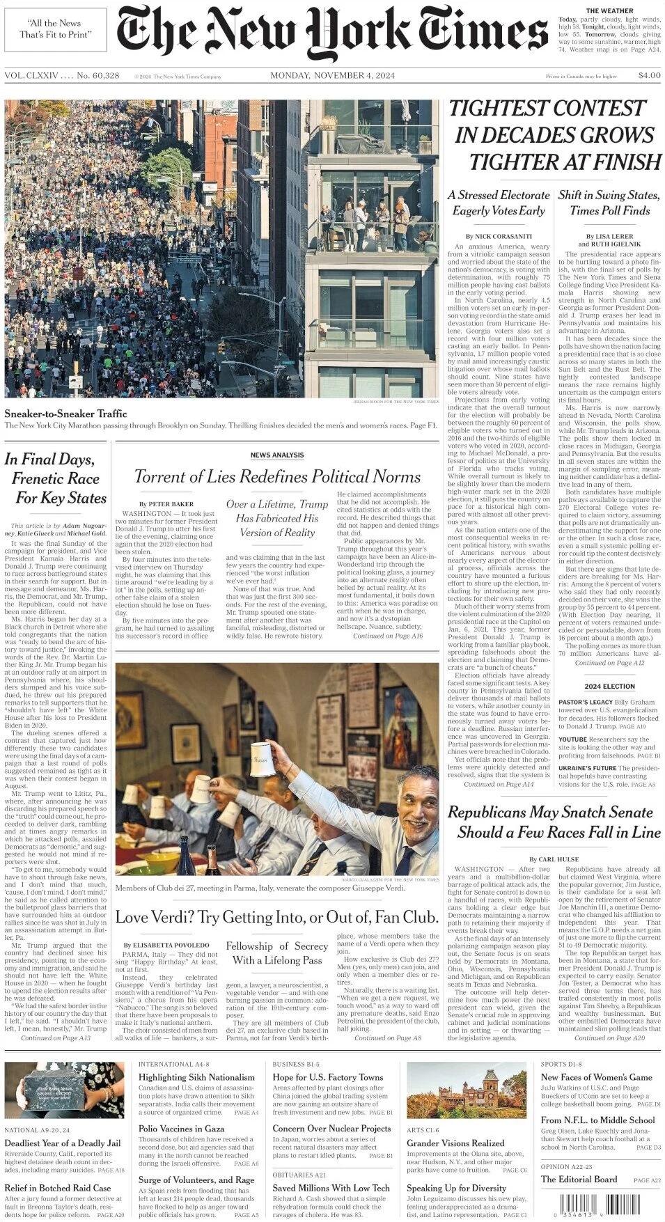 anteprima della prima pagina di the-new-york-times del 04/11/2024