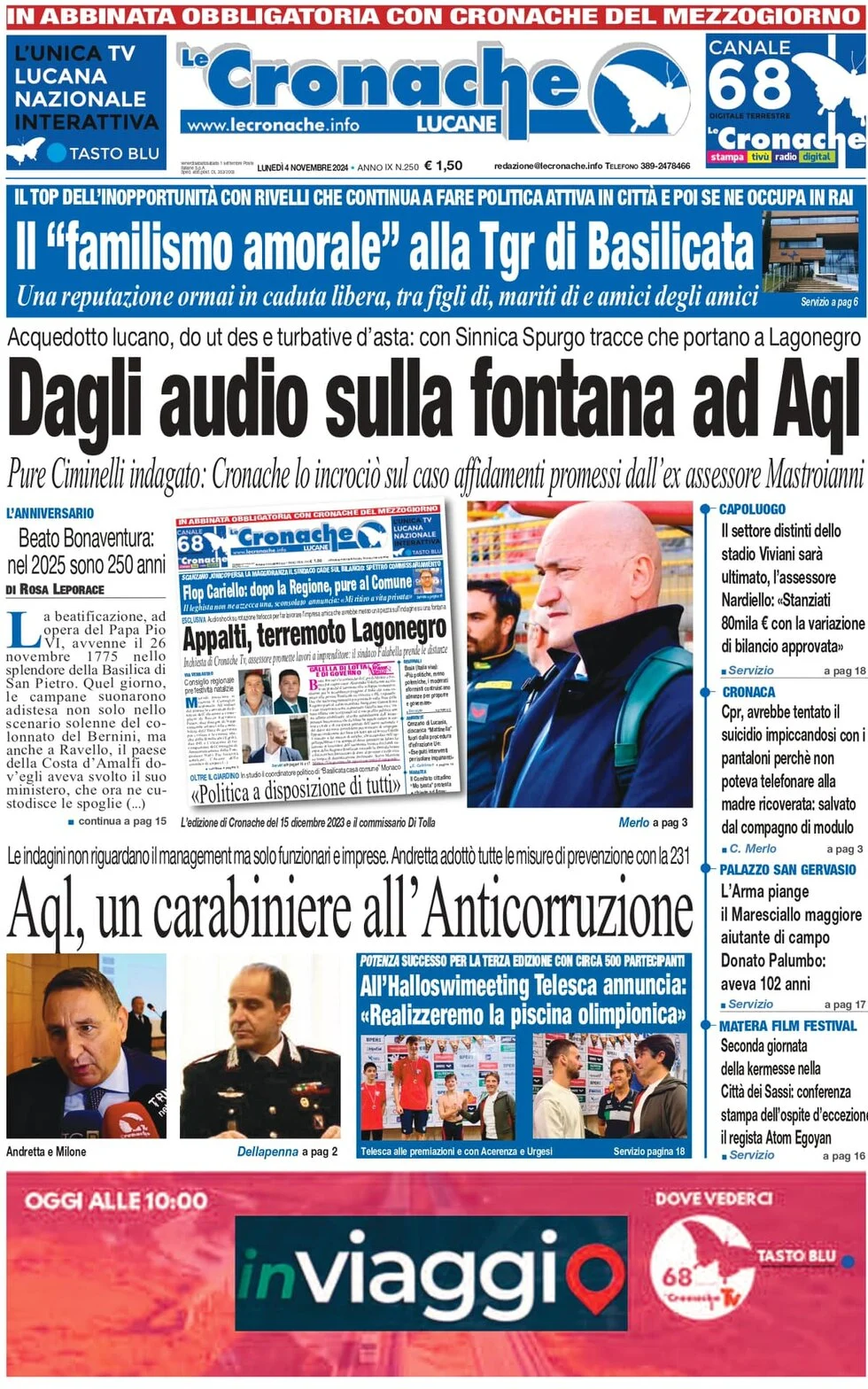 anteprima della prima pagina di le-cronache-lucane del 04/11/2024