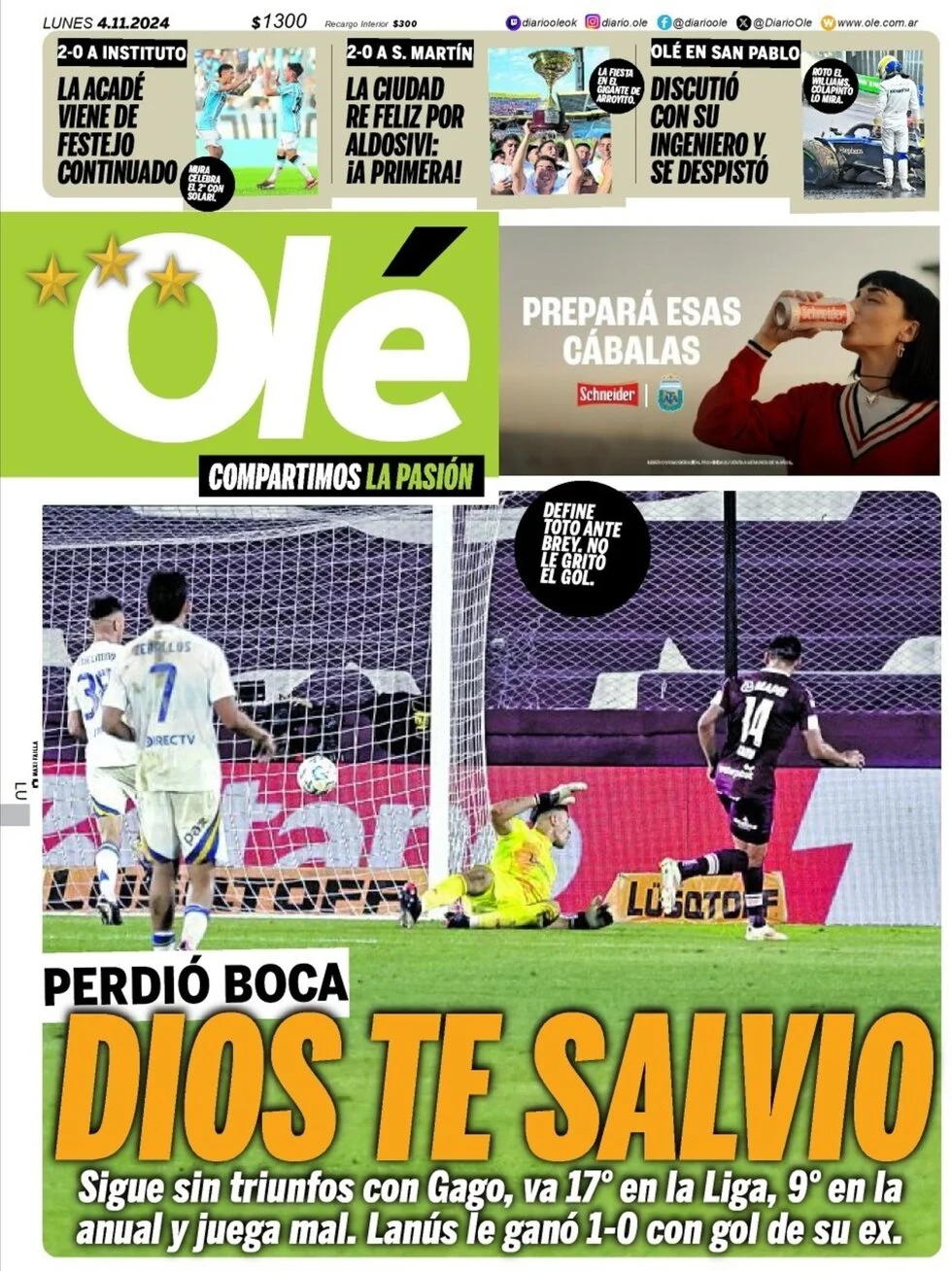 anteprima della prima pagina di ol del 04/11/2024