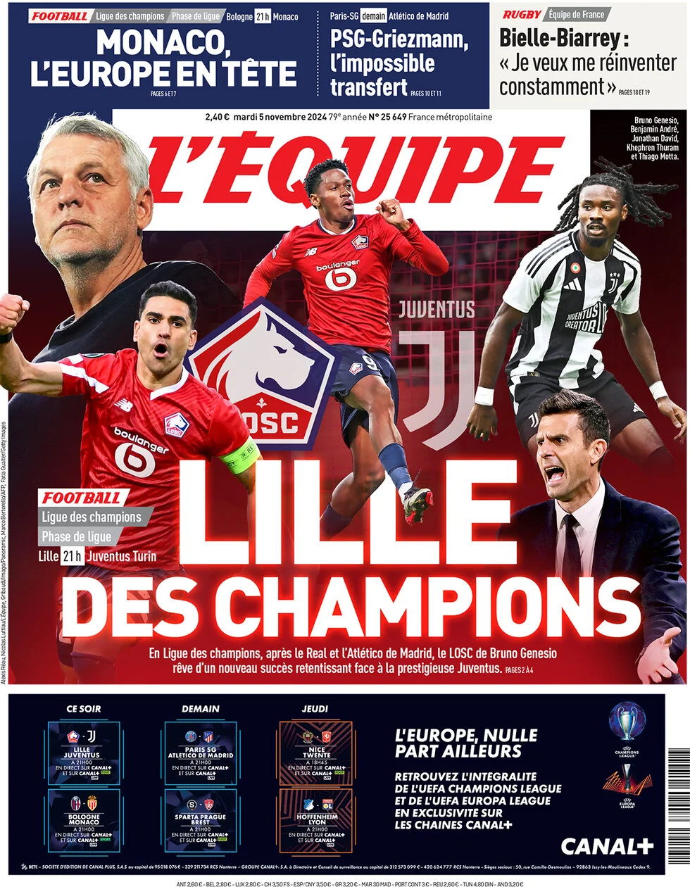 anteprima della prima pagina di lequipe del 05/11/2024