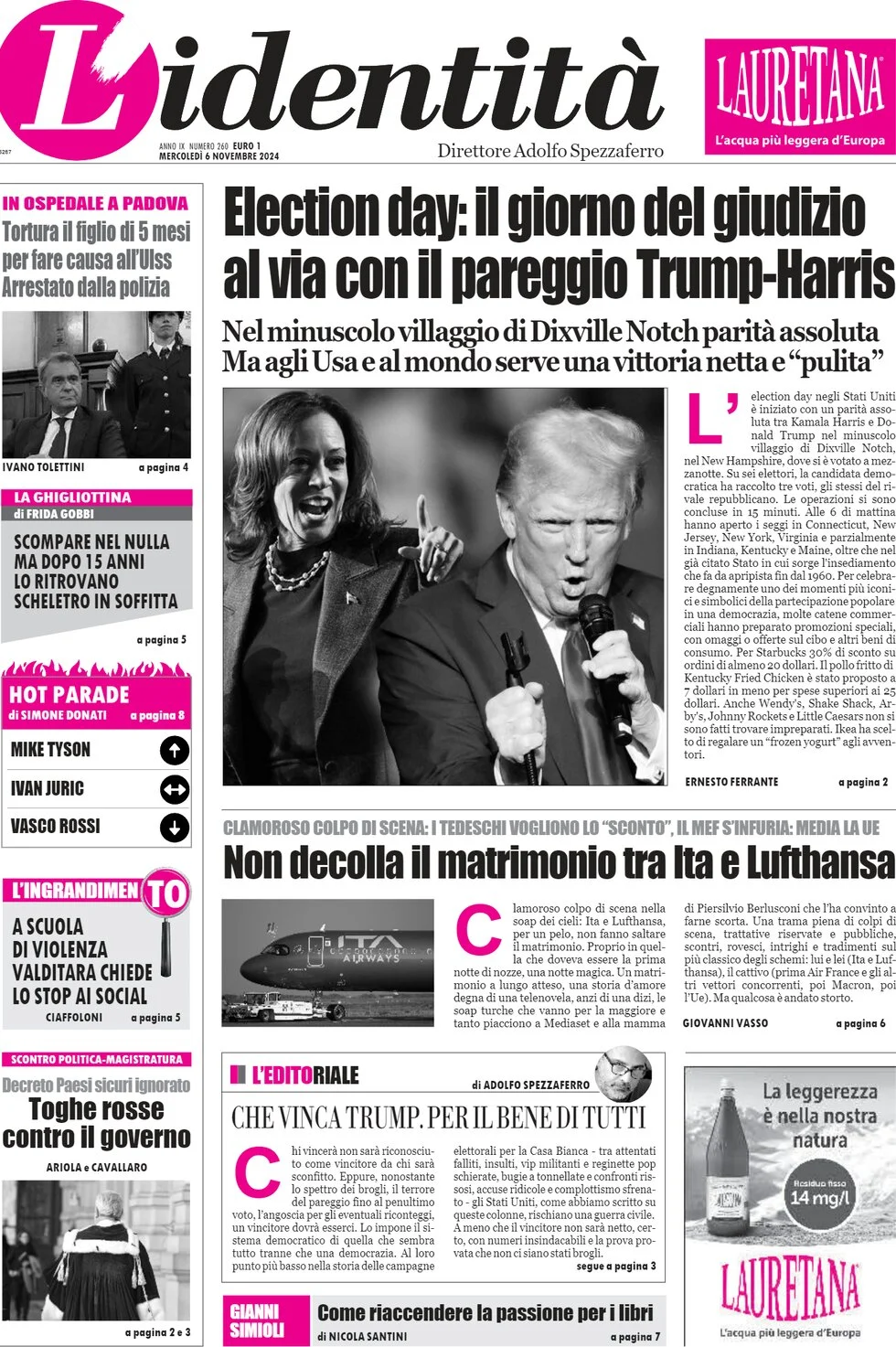 anteprima della prima pagina di lidentit del 06/11/2024