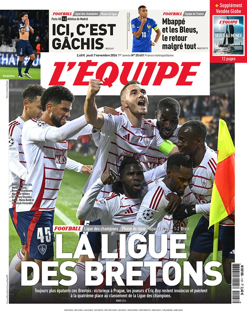 anteprima della prima pagina di lequipe del 07/11/2024