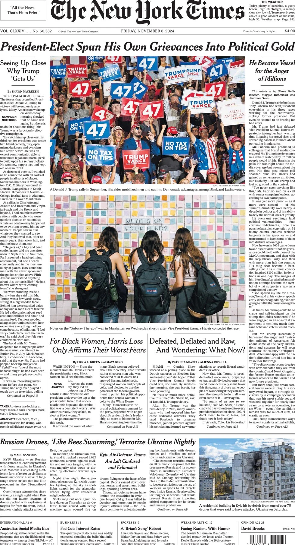 anteprima della prima pagina di the-new-york-times del 08/11/2024