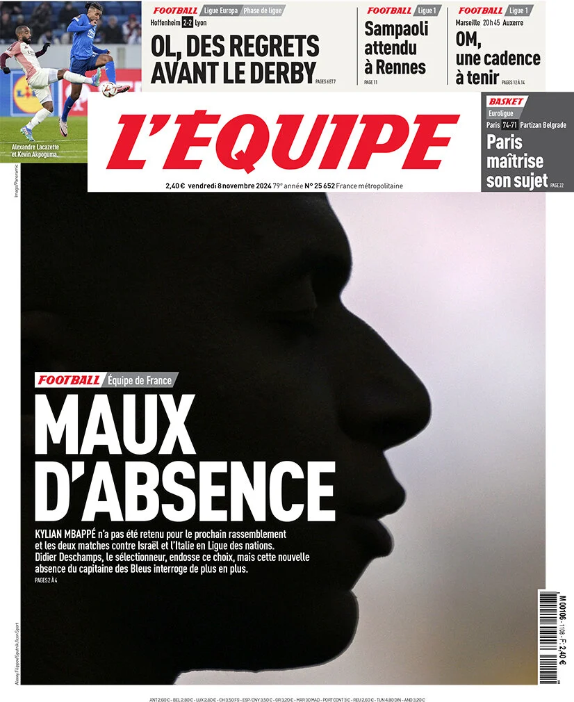 anteprima della prima pagina di lequipe del 08/11/2024