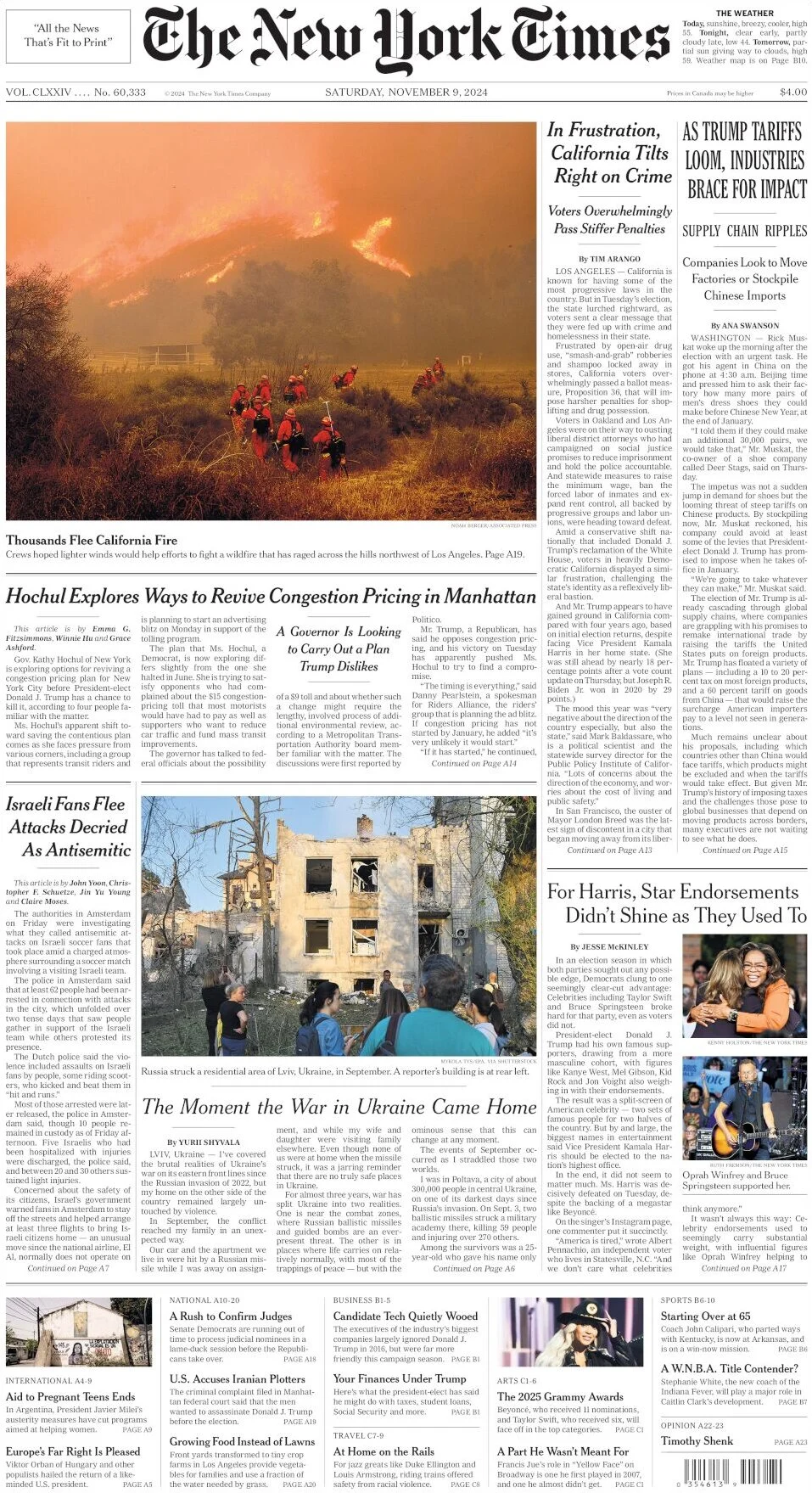 anteprima della prima pagina di the-new-york-times del 09/11/2024