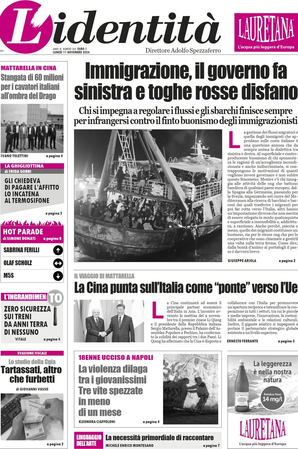 anteprima della prima pagina di lidentit del 10/11/2024