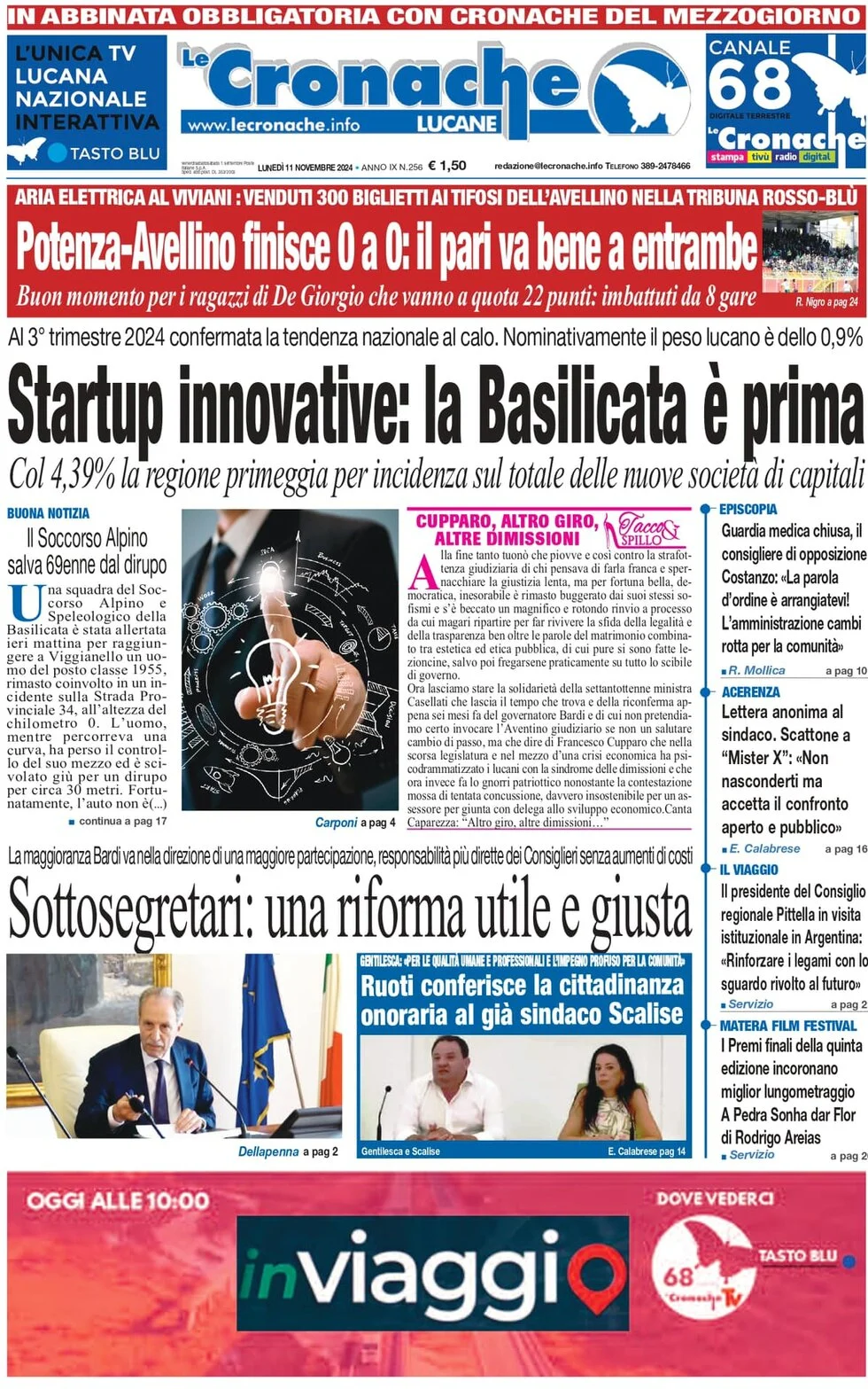 anteprima della prima pagina di le-cronache-lucane del 11/11/2024