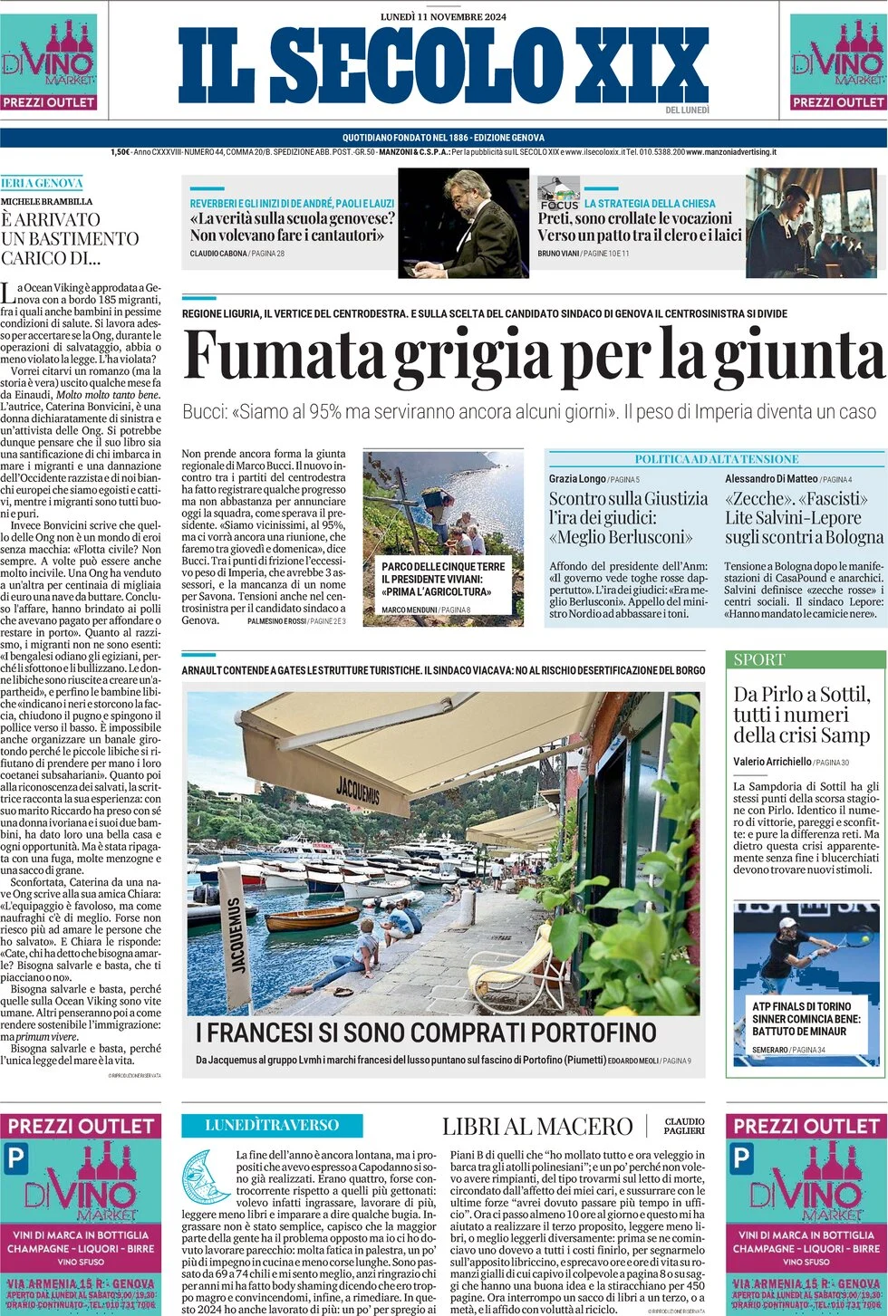 anteprima della prima pagina di il-secolo-xix del 11/11/2024