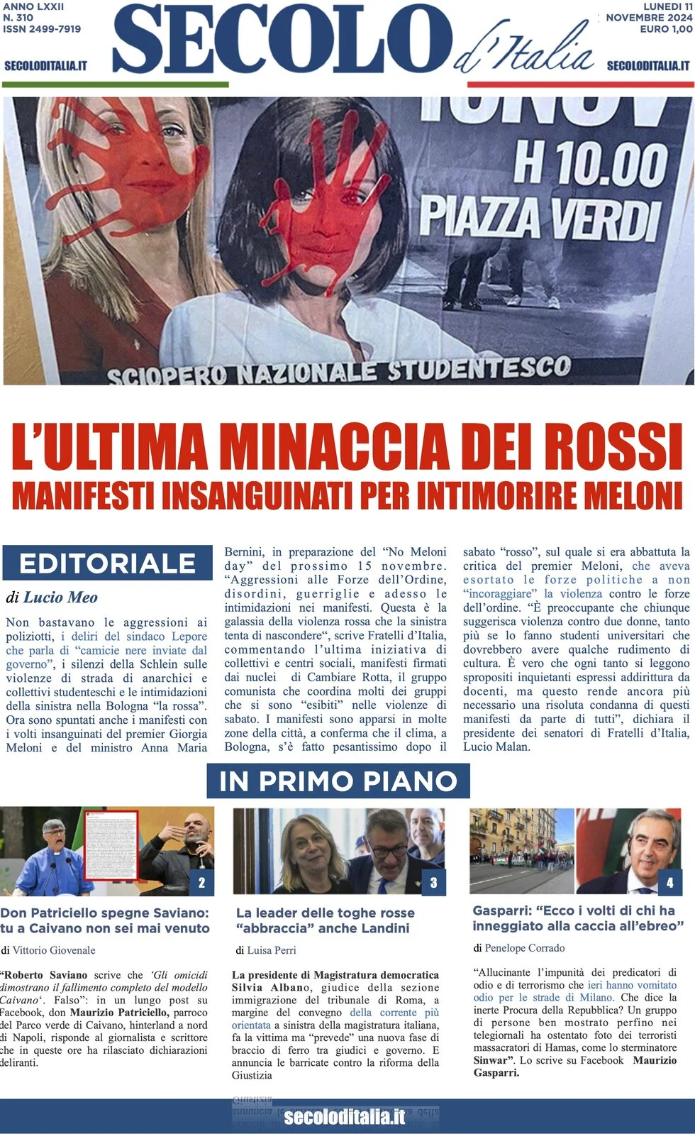 anteprima della prima pagina di secolo-ditalia del 11/11/2024
