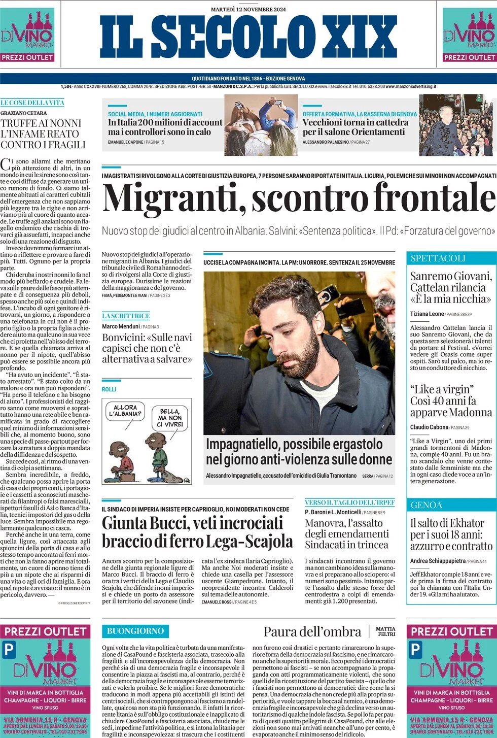 anteprima della prima pagina di il-secolo-xix del 12/11/2024