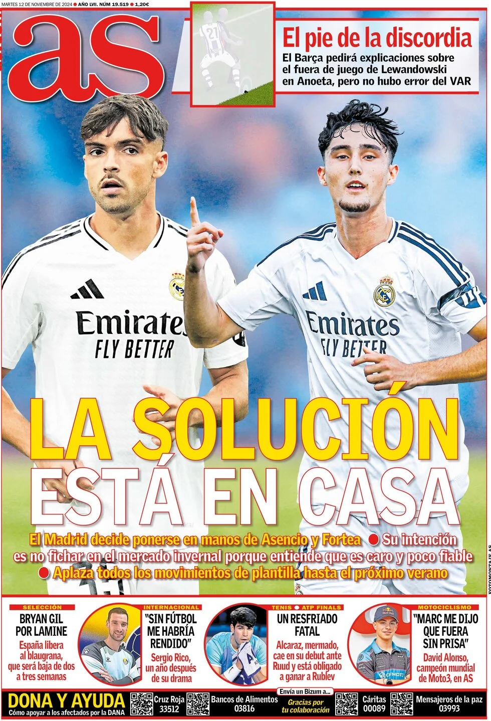 anteprima della prima pagina di as-madrid del 12/11/2024