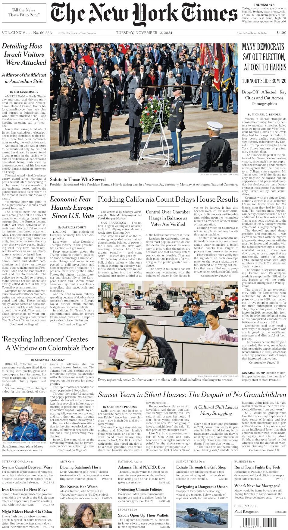 anteprima della prima pagina di the-new-york-times del 12/11/2024