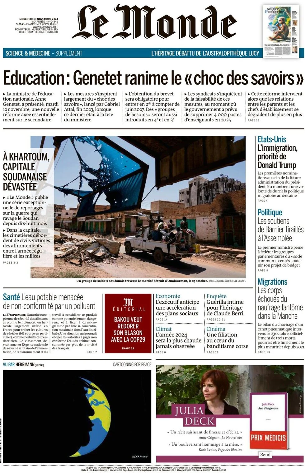 anteprima della prima pagina di le-monde del 13/11/2024