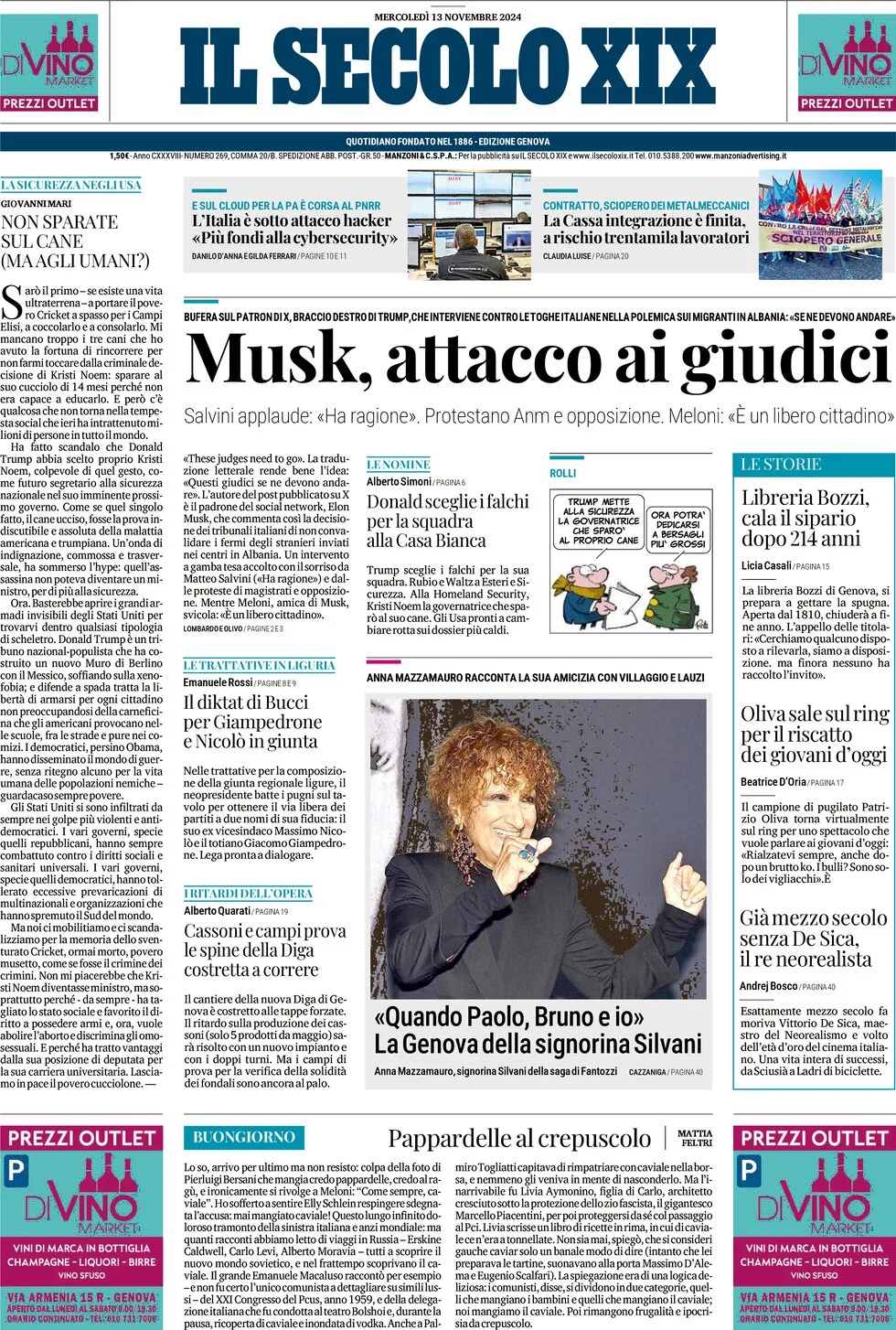 anteprima della prima pagina di il-secolo-xix del 13/11/2024